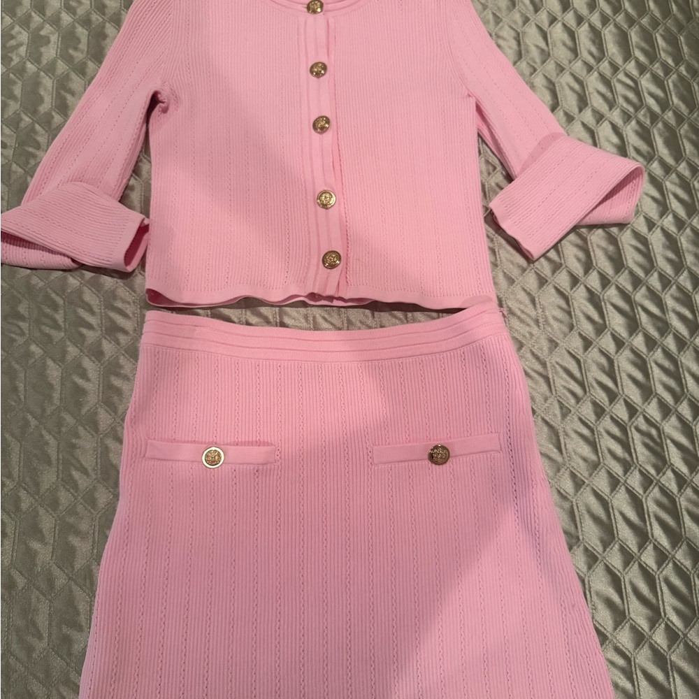 Zara Pink Button Down Shirt and skirt set